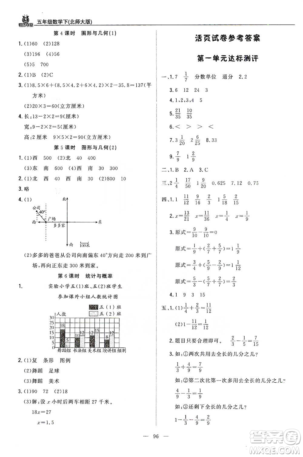 北京教育出版社2021年1+1輕巧奪冠優(yōu)化訓(xùn)練五年級下冊數(shù)學(xué)北師大版參考答案