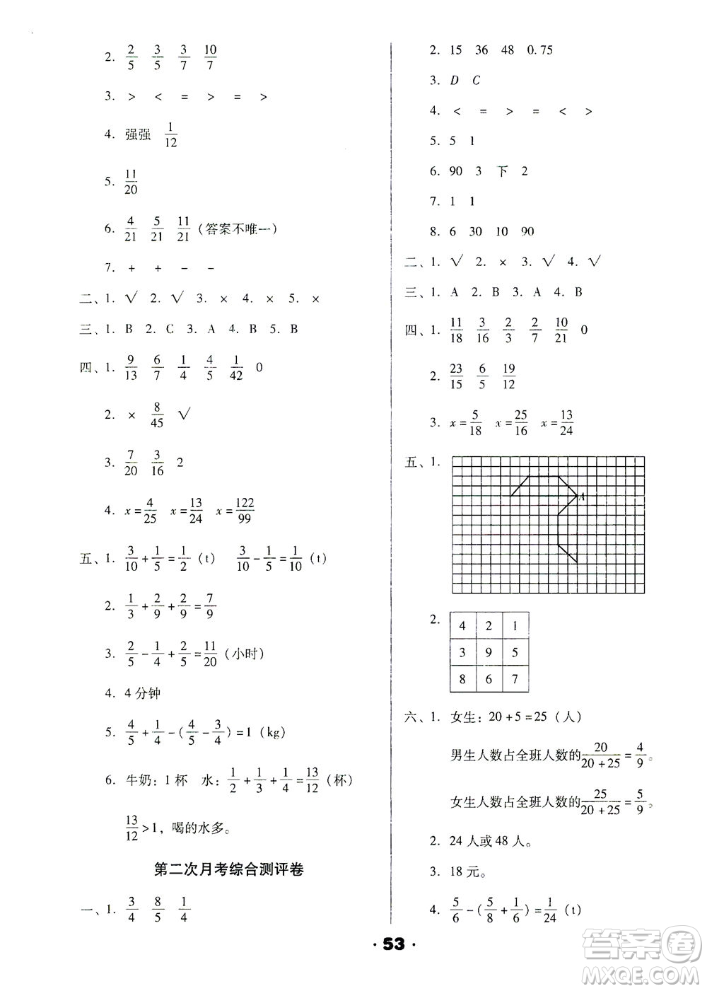 北方婦女兒童出版社2021全程考評(píng)一卷通數(shù)學(xué)五年級(jí)下冊(cè)RJ人教版答案