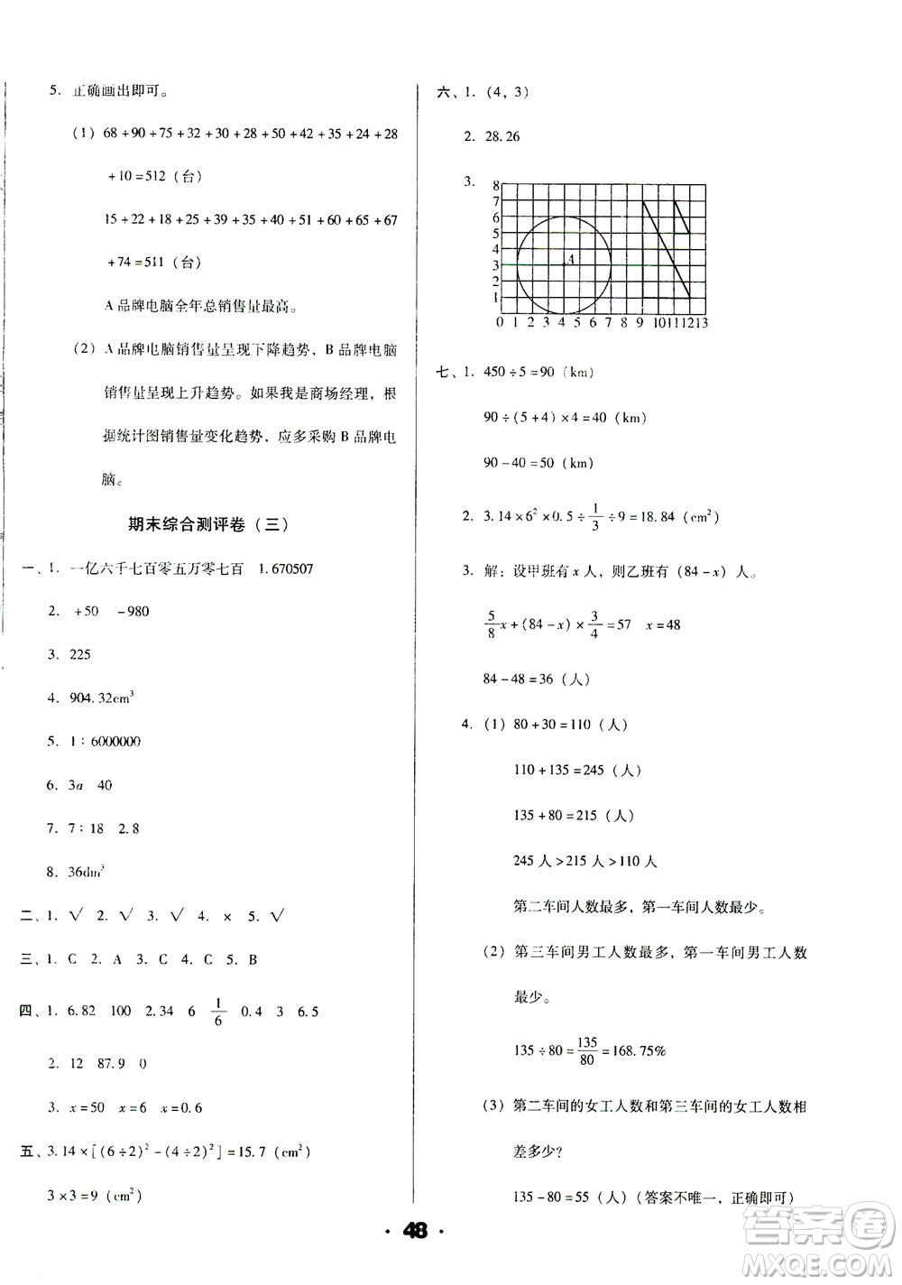 北方婦女兒童出版社2021全程考評一卷通數(shù)學六年級下冊BS北師版答案