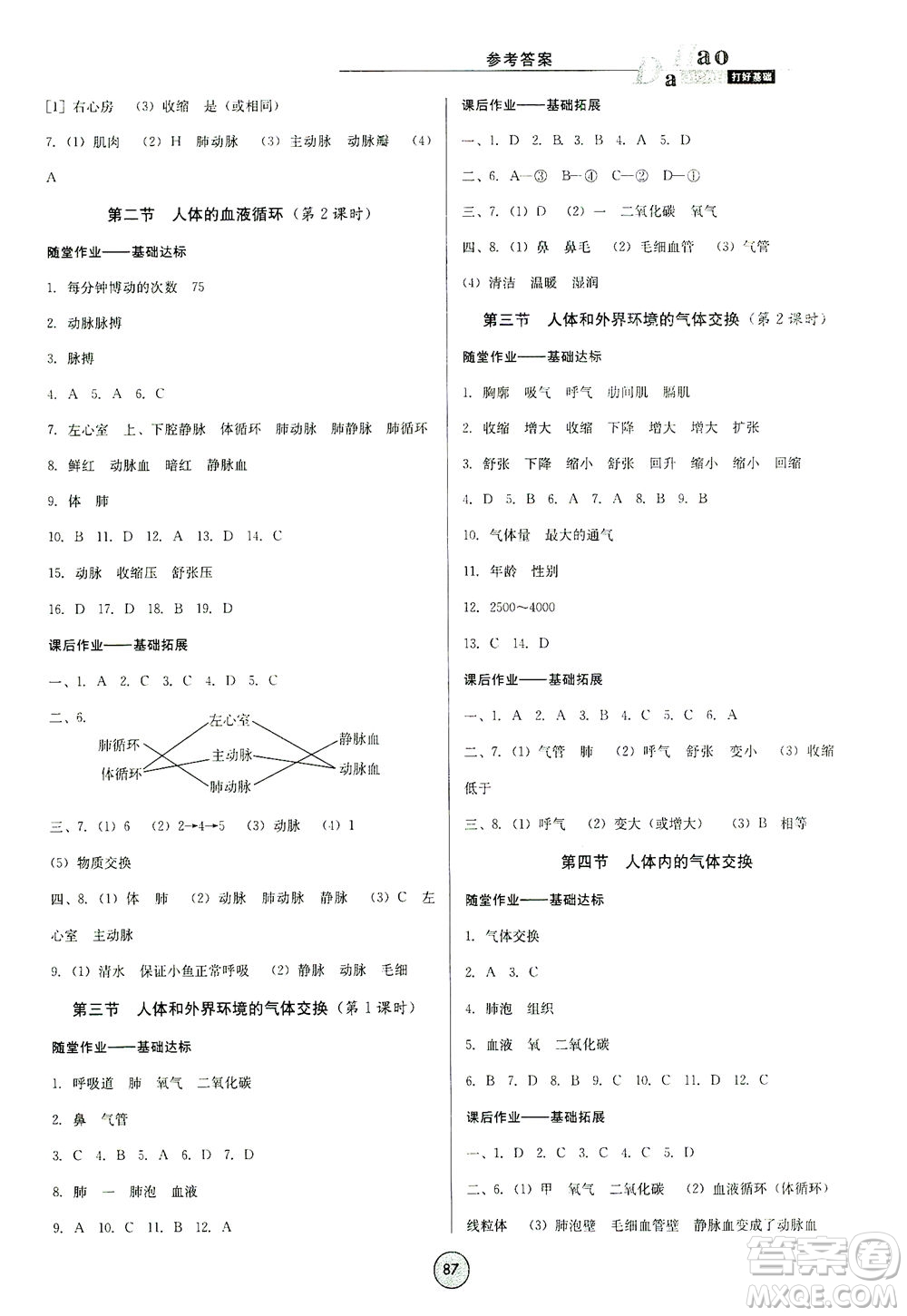 吉林教育出版社2021勝券在握打好基礎(chǔ)作業(yè)本七年級(jí)生物下冊(cè)SJ蘇教版答案