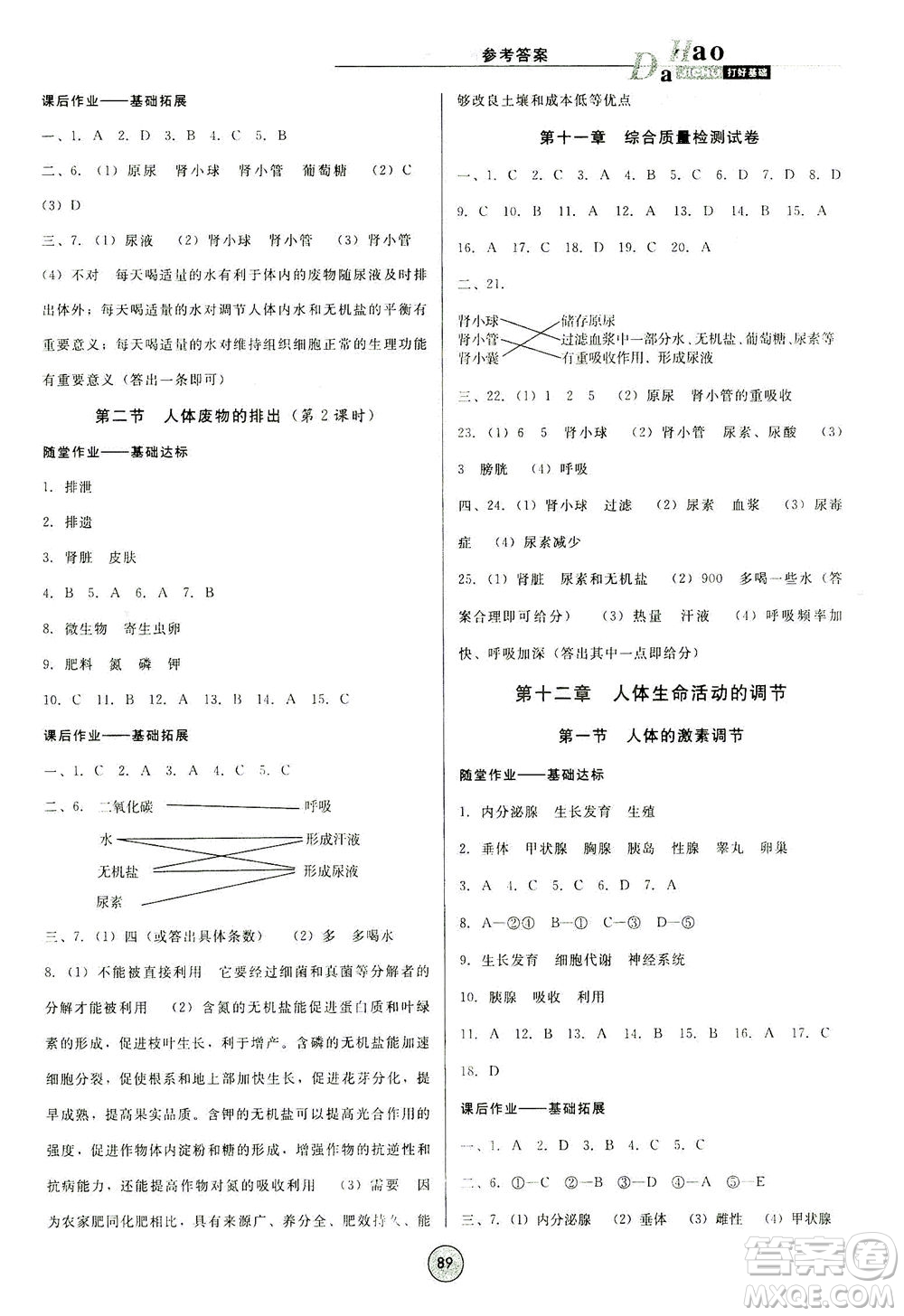 吉林教育出版社2021勝券在握打好基礎(chǔ)作業(yè)本七年級(jí)生物下冊(cè)SJ蘇教版答案