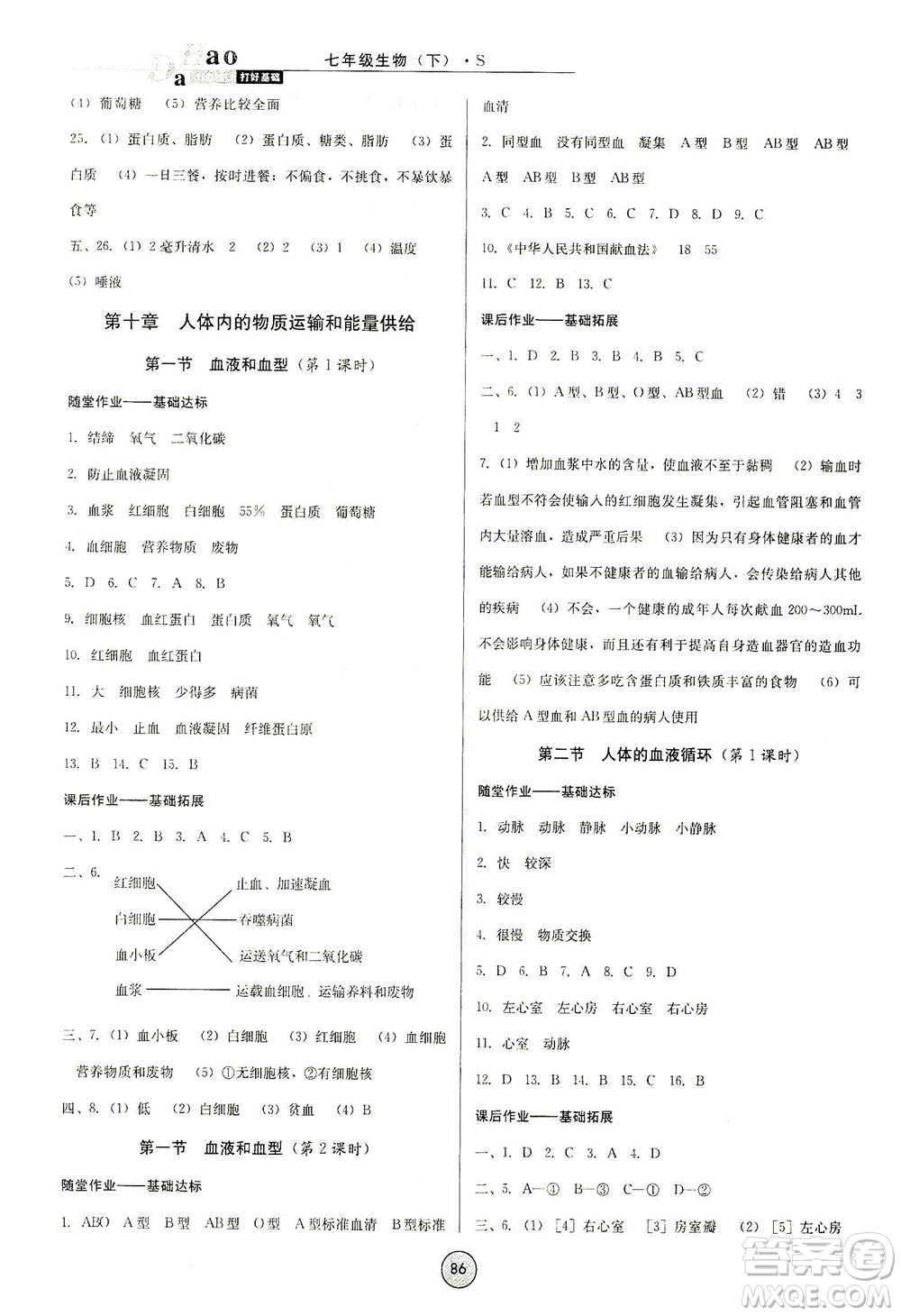 吉林教育出版社2021勝券在握打好基礎(chǔ)作業(yè)本七年級(jí)生物下冊(cè)SJ蘇教版答案