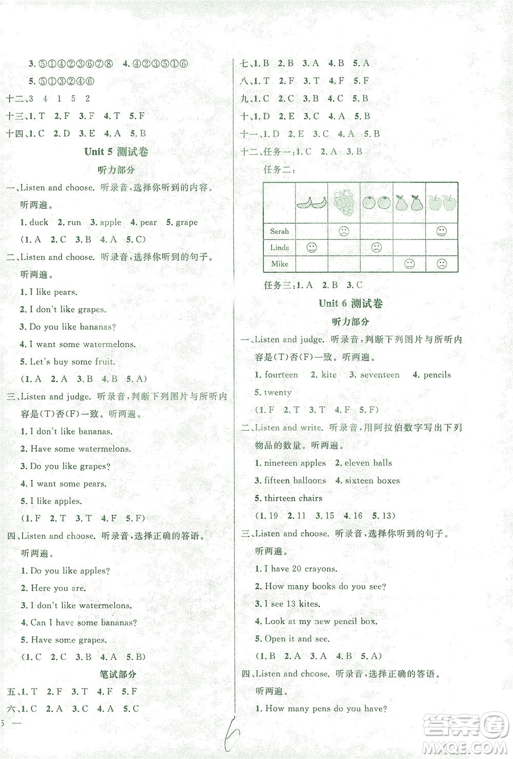 上海大學(xué)出版社2021過(guò)關(guān)沖刺100分英語(yǔ)三年級(jí)下冊(cè)人教版答案