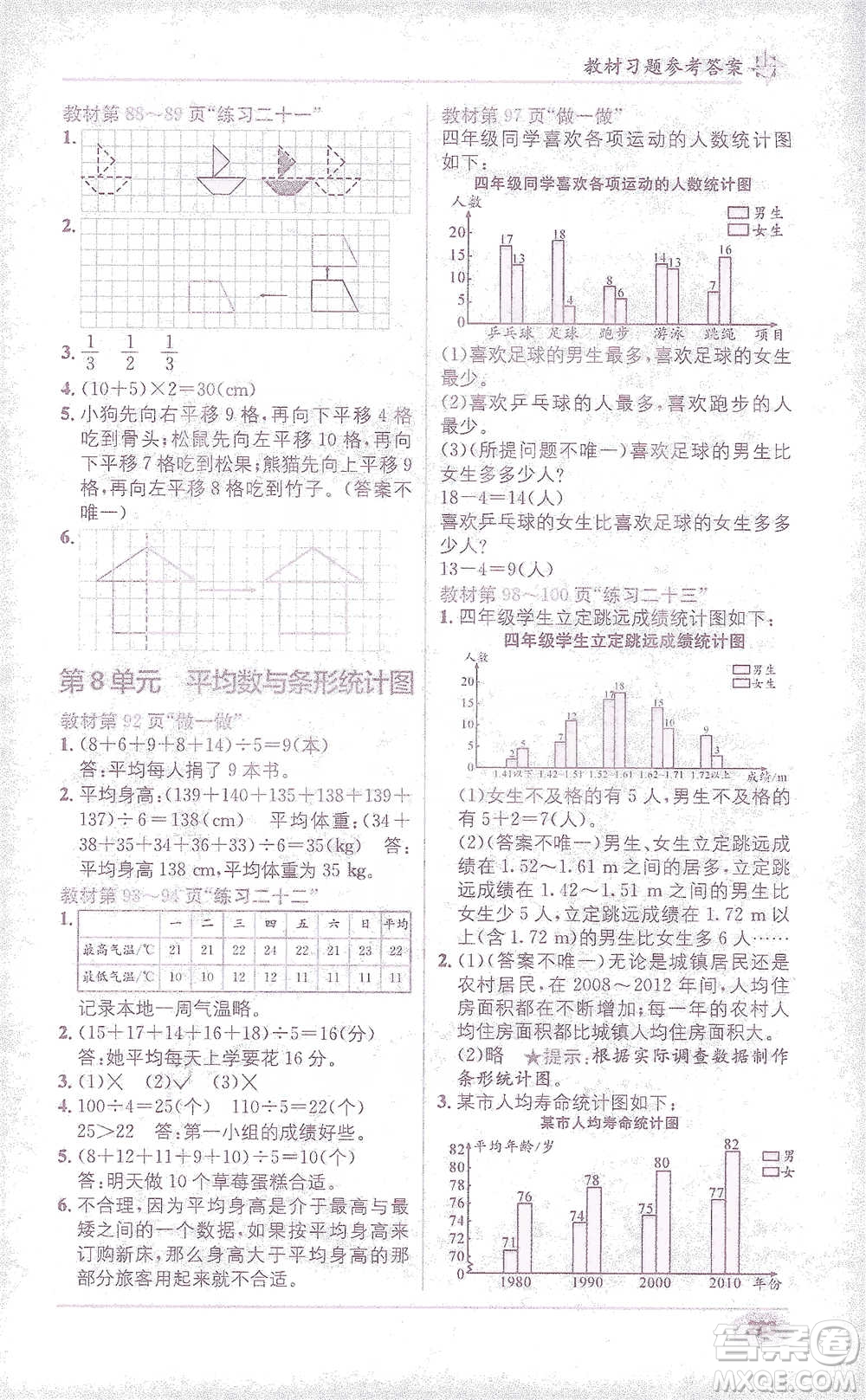 新疆青少年出版社2021教材1+1全解精練四年級(jí)下冊(cè)數(shù)學(xué)人教版參考答案