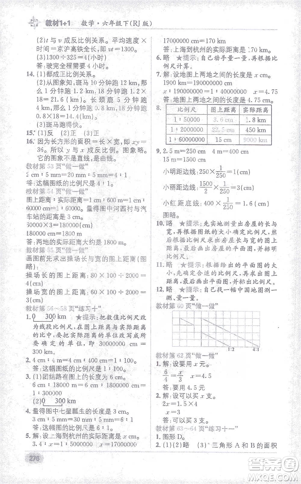 新疆青少年出版社2021教材1+1全解精練六年級(jí)下冊(cè)數(shù)學(xué)人教版參考答案