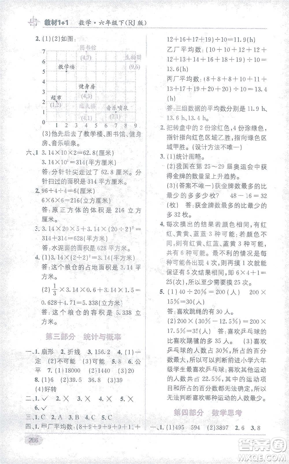 新疆青少年出版社2021教材1+1全解精練六年級(jí)下冊(cè)數(shù)學(xué)人教版參考答案