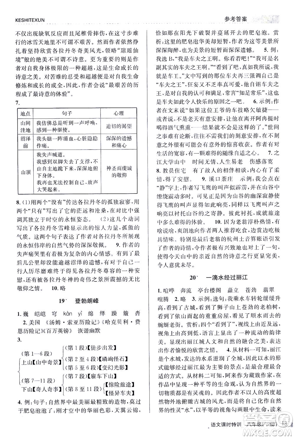 浙江人民出版社2021課時(shí)特訓(xùn)八年級(jí)語(yǔ)文下冊(cè)人教版答案