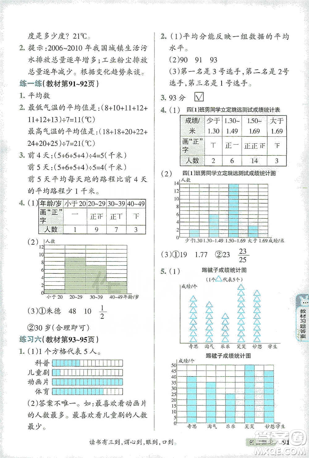 遼寧教育出版社2021小學(xué)教材搭檔四年級(jí)下冊(cè)數(shù)學(xué)北師版參考答案