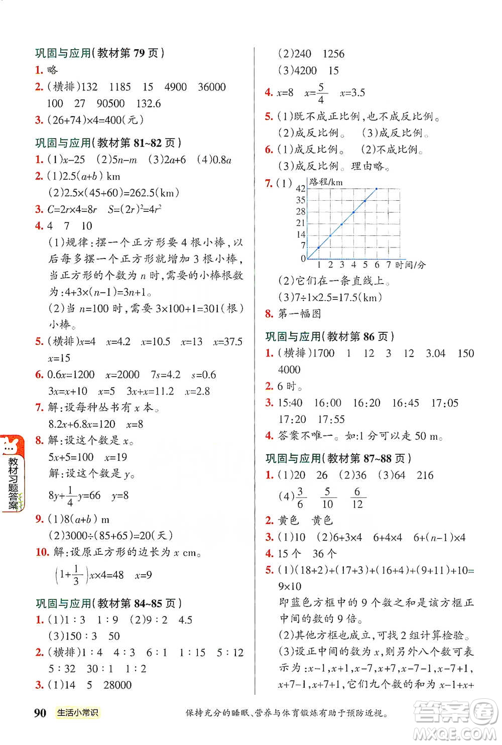 遼寧教育出版社2021小學(xué)教材搭檔六年級下冊數(shù)學(xué)北師版參考答案