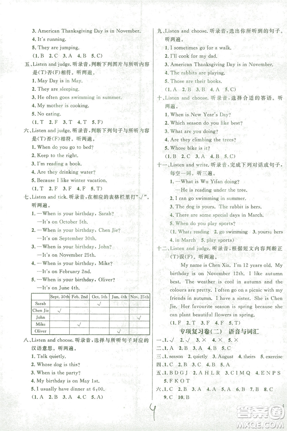 上海大學(xué)出版社2021過關(guān)沖刺100分英語五年級(jí)下冊(cè)人教版答案