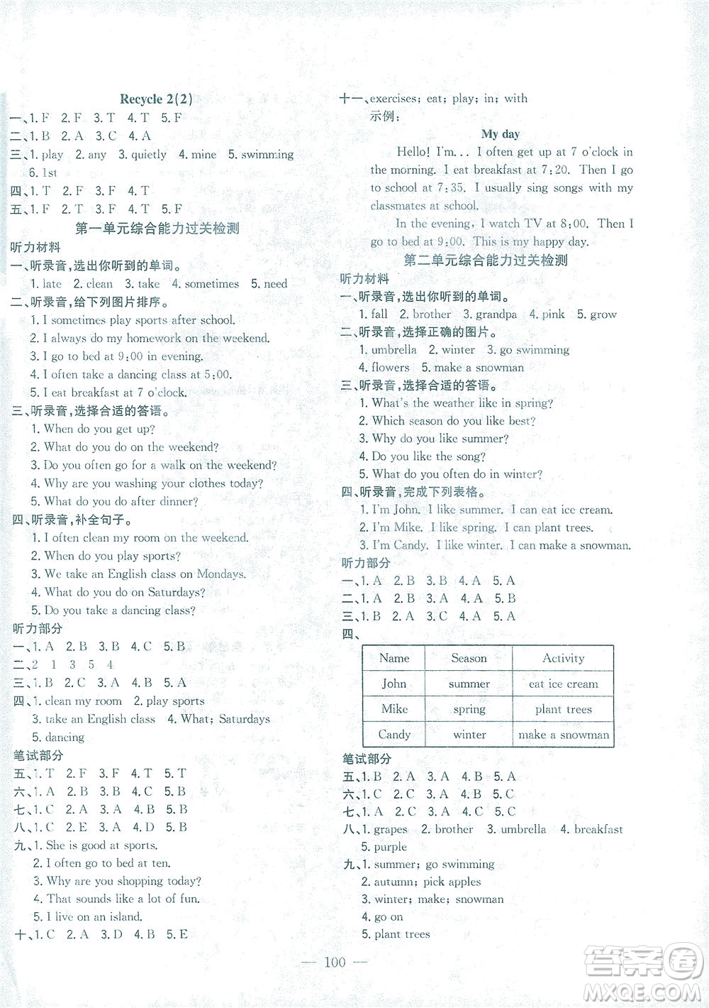 浙江大學(xué)出版社2021課時(shí)特訓(xùn)優(yōu)化作業(yè)本五年級(jí)英語(yǔ)下冊(cè)PEP版答案