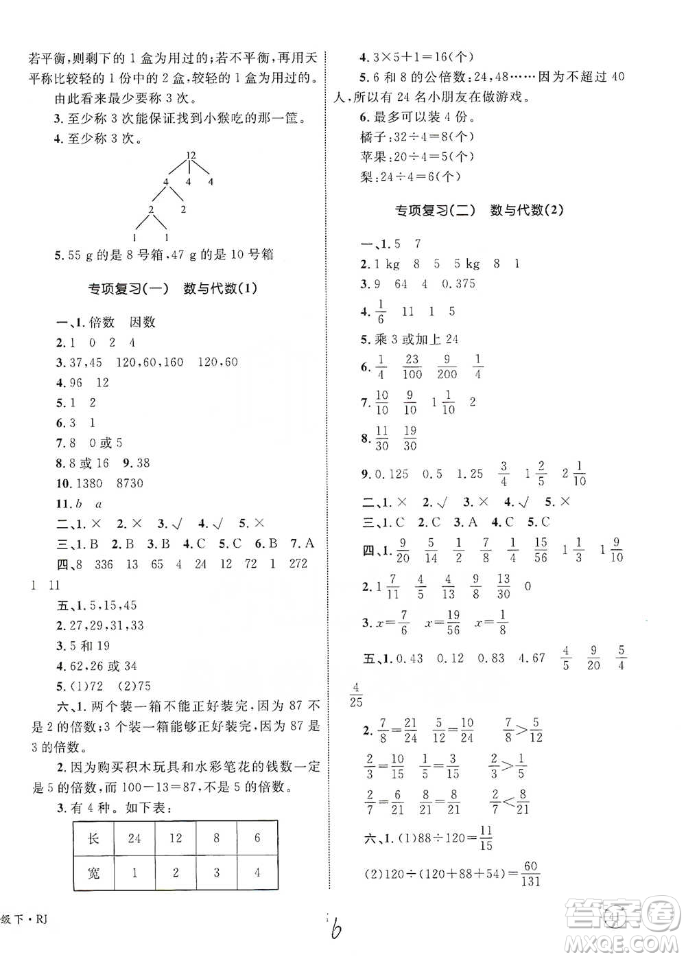 知識出版社2021優(yōu)化設(shè)計(jì)單元測試卷五年級下冊數(shù)學(xué)人教版參考答案