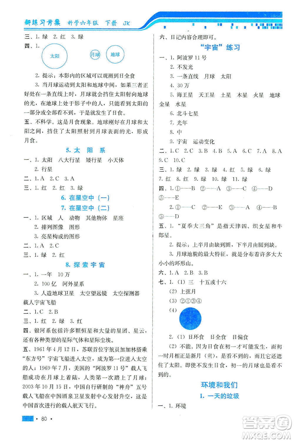 河北美術(shù)出版社2021新練習(xí)方案科學(xué)六年級下冊JK教科版答案