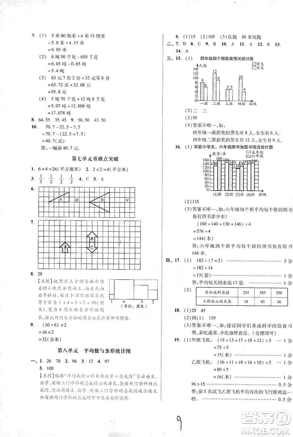 陽光出版社2021全品小復(fù)習(xí)四年級(jí)下冊(cè)數(shù)學(xué)人教版參考答案