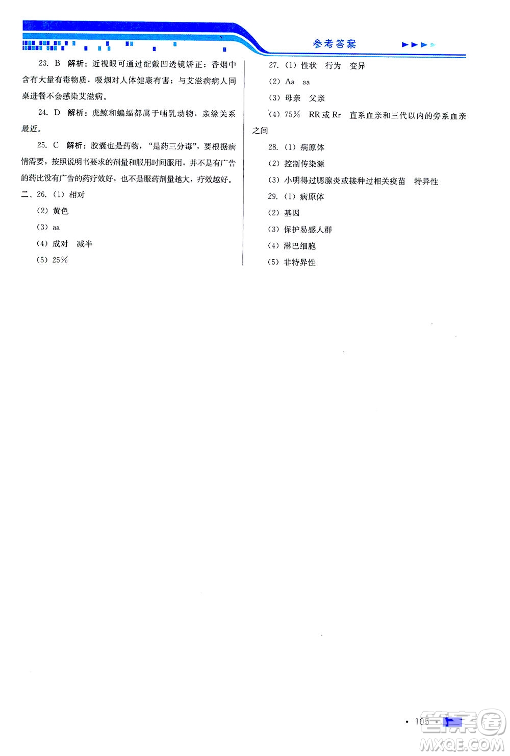 河北科學(xué)技術(shù)出版社2021練習(xí)新方案生物學(xué)八年級(jí)下冊(cè)人教版答案