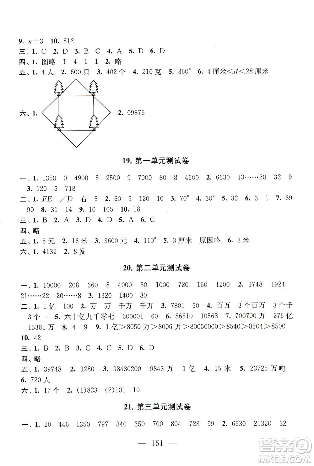 黃山書社2021拓展與培優(yōu)測(cè)試卷數(shù)學(xué)四年級(jí)下冊(cè)江蘇版適用答案