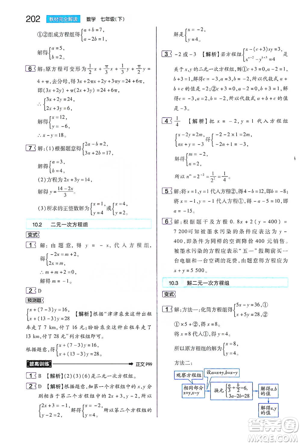 陜西師范大學(xué)出版總社2021初中教材完全解讀七年級(jí)下冊(cè)數(shù)學(xué)蘇科版參考答案