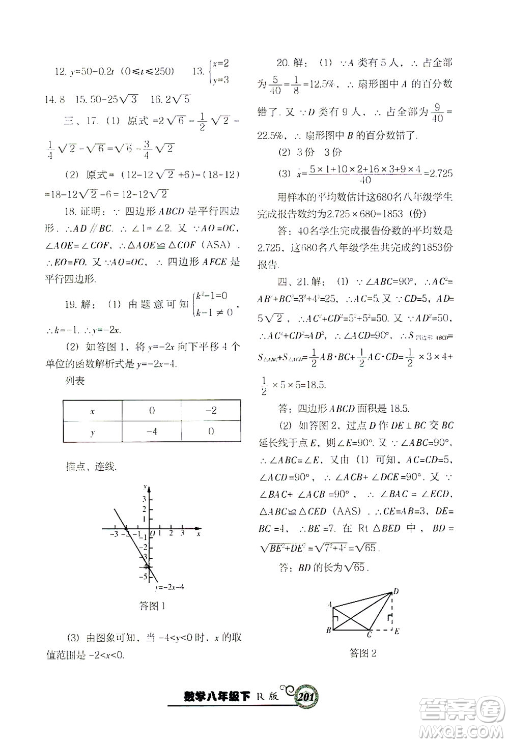 遼寧教育出版社2021尖子生課時作業(yè)八年級數(shù)學下冊人教版答案