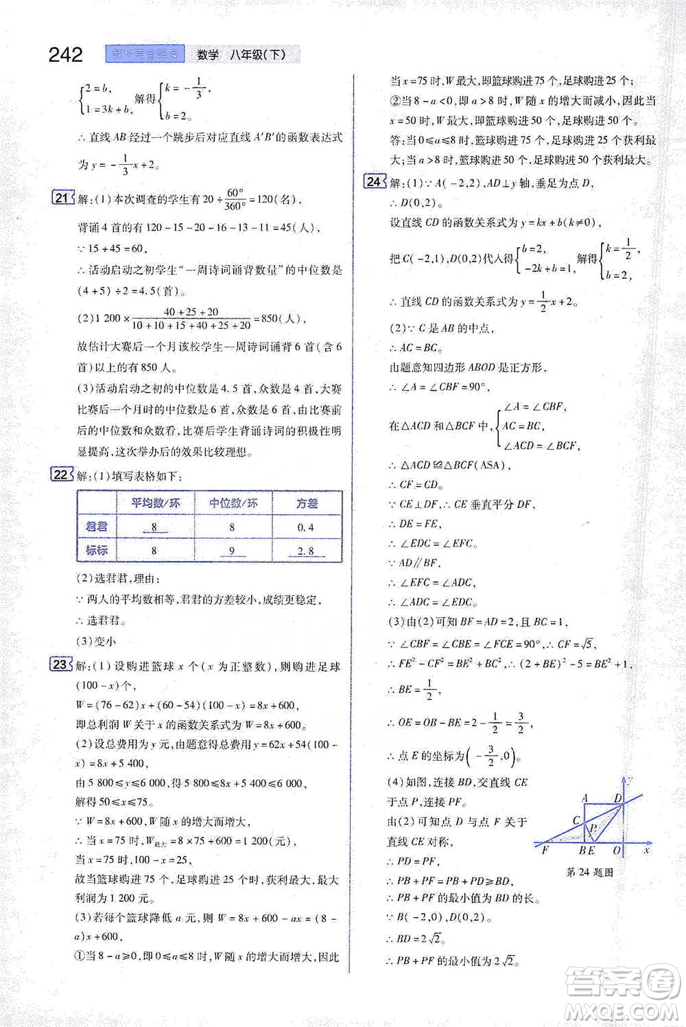 陜西師范大學(xué)出版總社2021初中教材完全解讀八年級下冊數(shù)學(xué)人教版參考答案