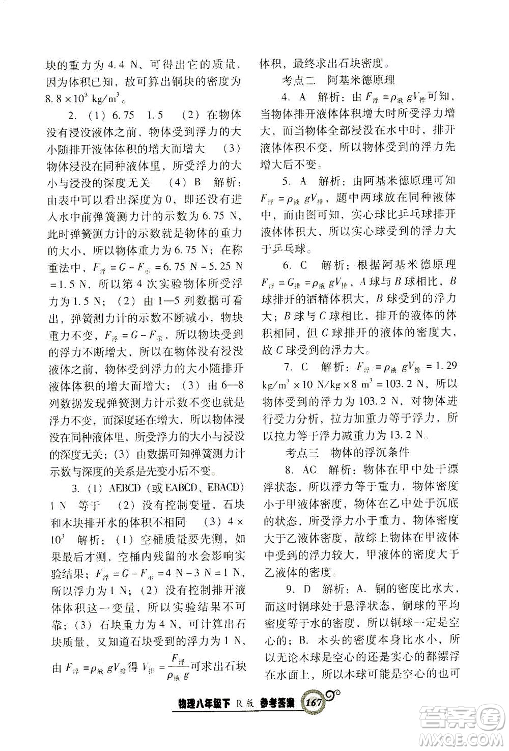 遼寧教育出版社2021尖子生課時(shí)作業(yè)八年級物理下冊人教版答案