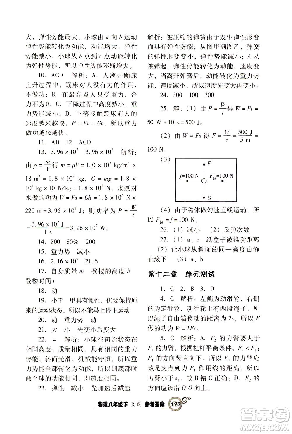 遼寧教育出版社2021尖子生課時(shí)作業(yè)八年級物理下冊人教版答案