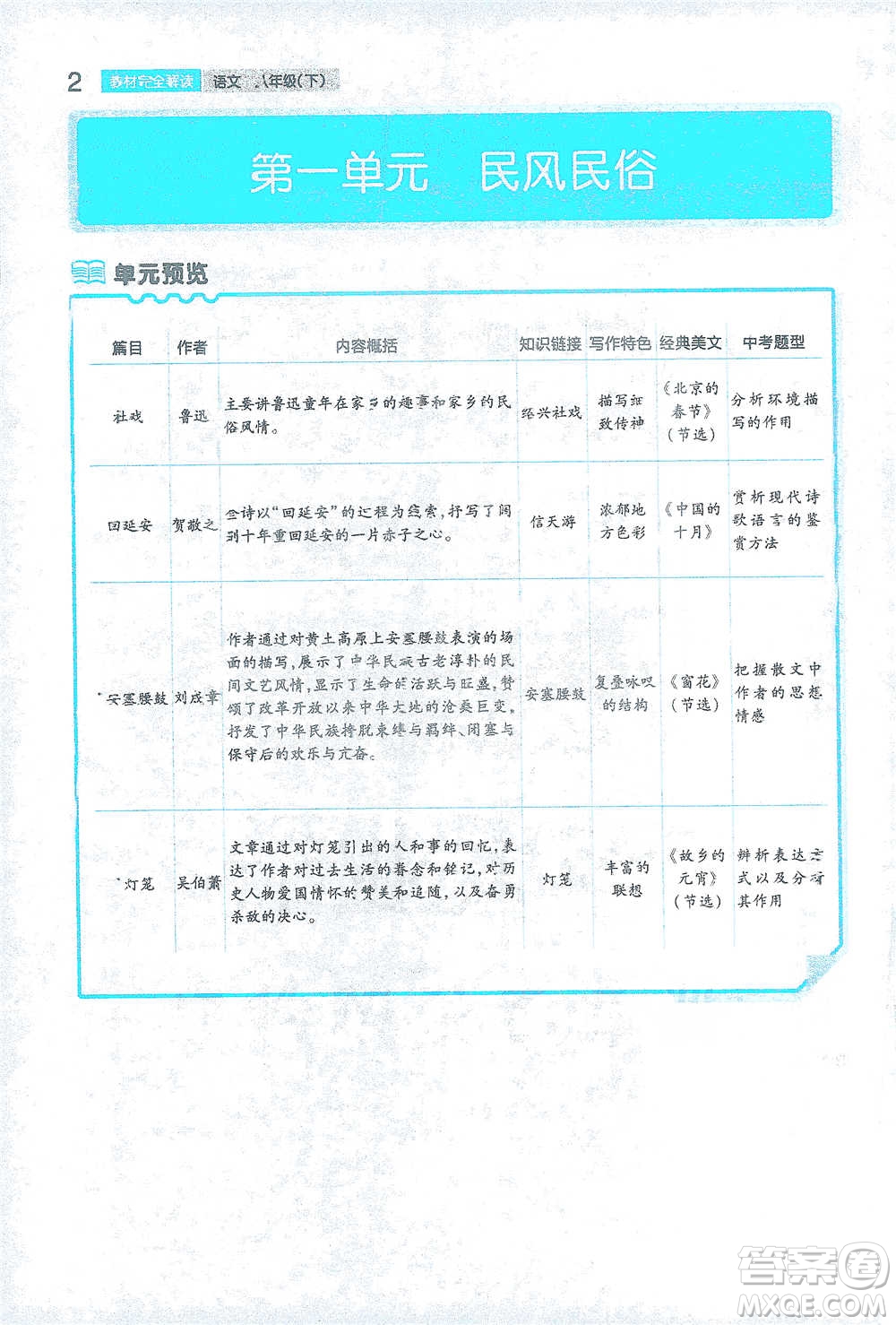 陜西師范大學出版總社2021初中教材完全解讀八年級下冊語文人教版參考答案