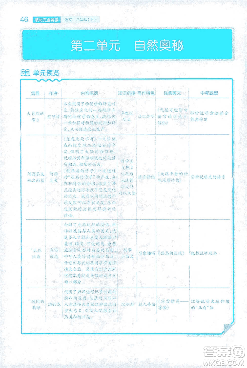 陜西師范大學出版總社2021初中教材完全解讀八年級下冊語文人教版參考答案