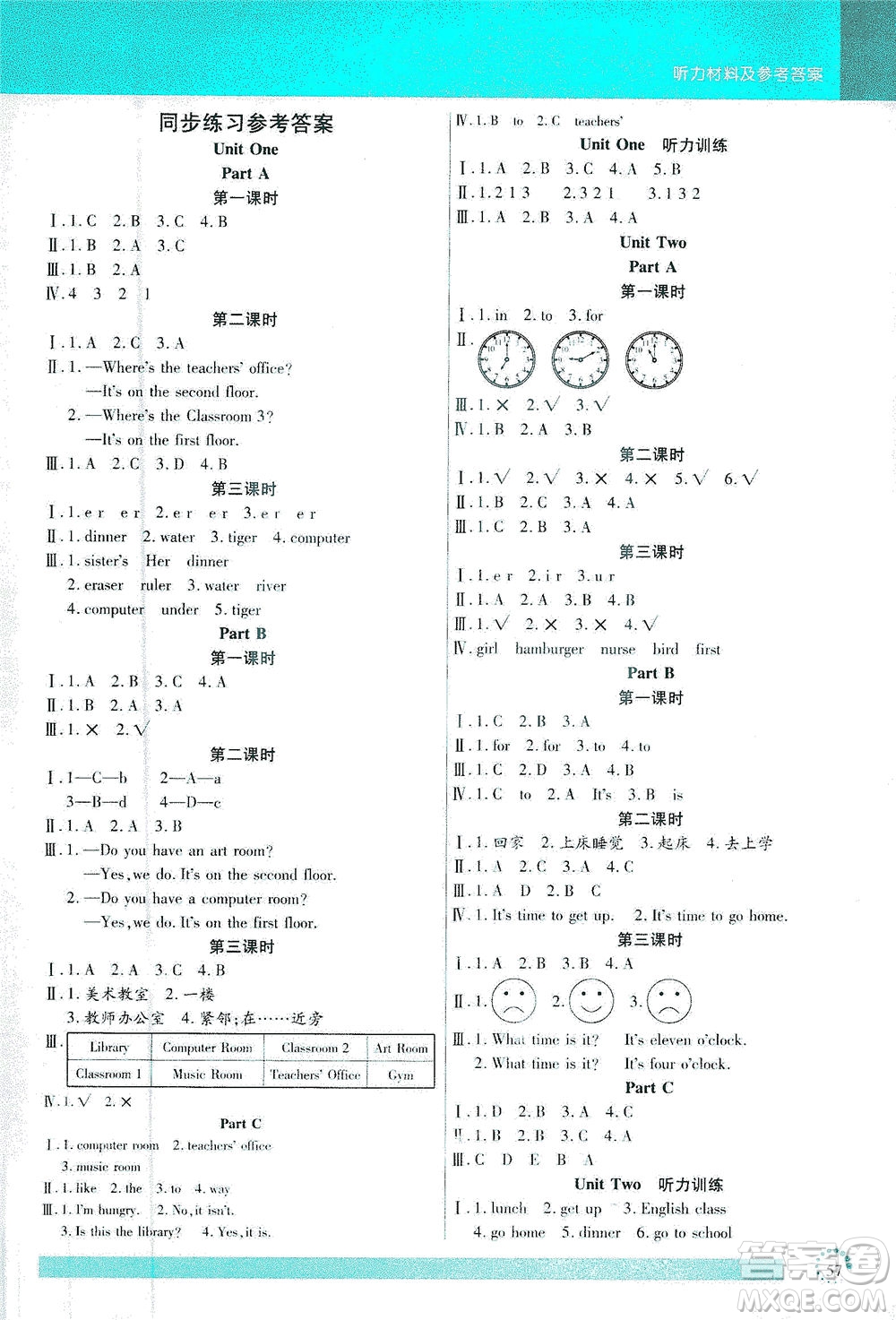 延邊大學(xué)出版社2021小狀元隨堂作業(yè)英語(yǔ)四年級(jí)下冊(cè)PEP人教版答案