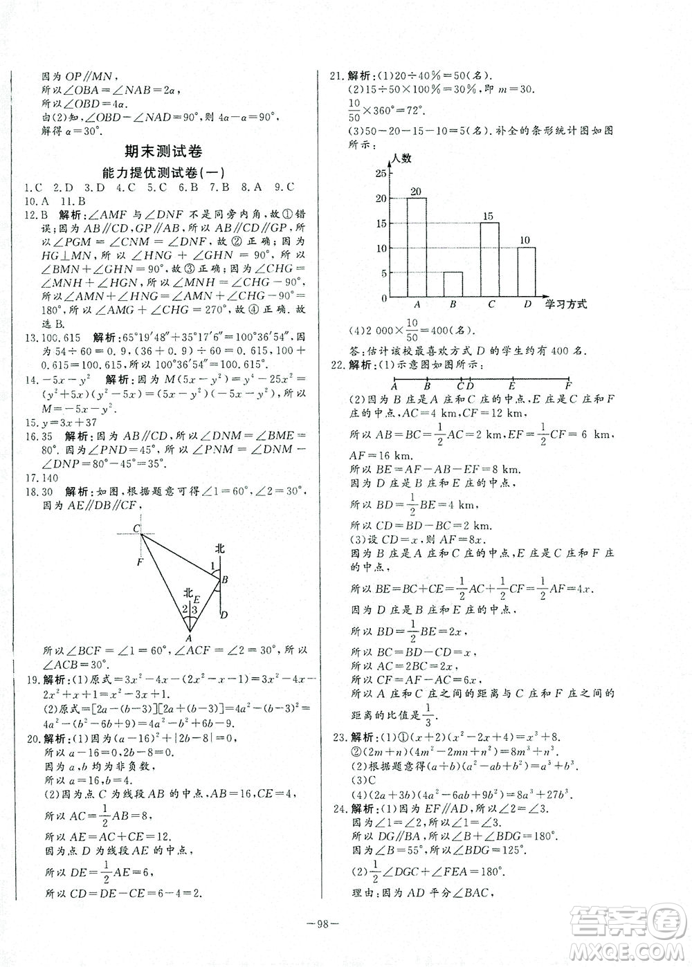 山東文藝出版社2021初中單元提優(yōu)測試卷六年級數(shù)學下冊魯教版五四學制答案