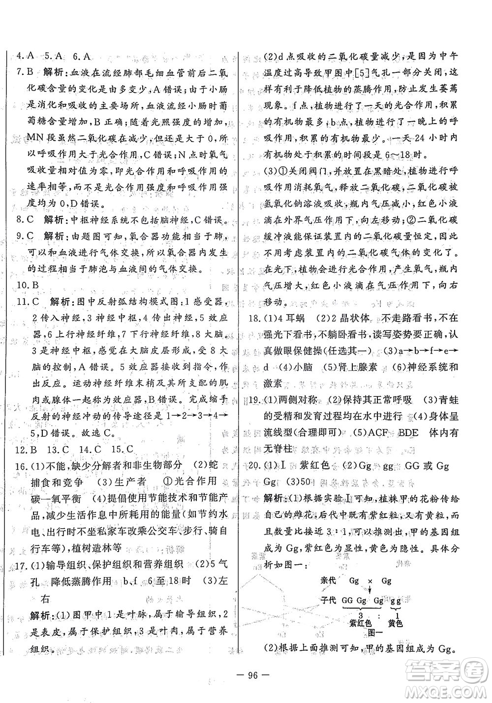 山東文藝出版社2021初中單元提優(yōu)測試卷八年級生物下冊魯教版五四學(xué)制答案