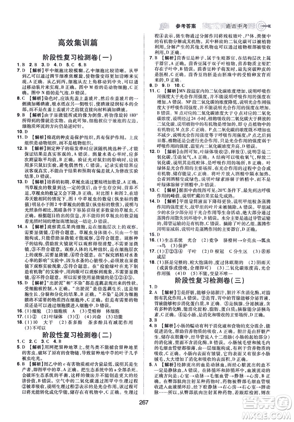 江西美術(shù)出版社2021追擊中考九年級生物下冊江西專版答案