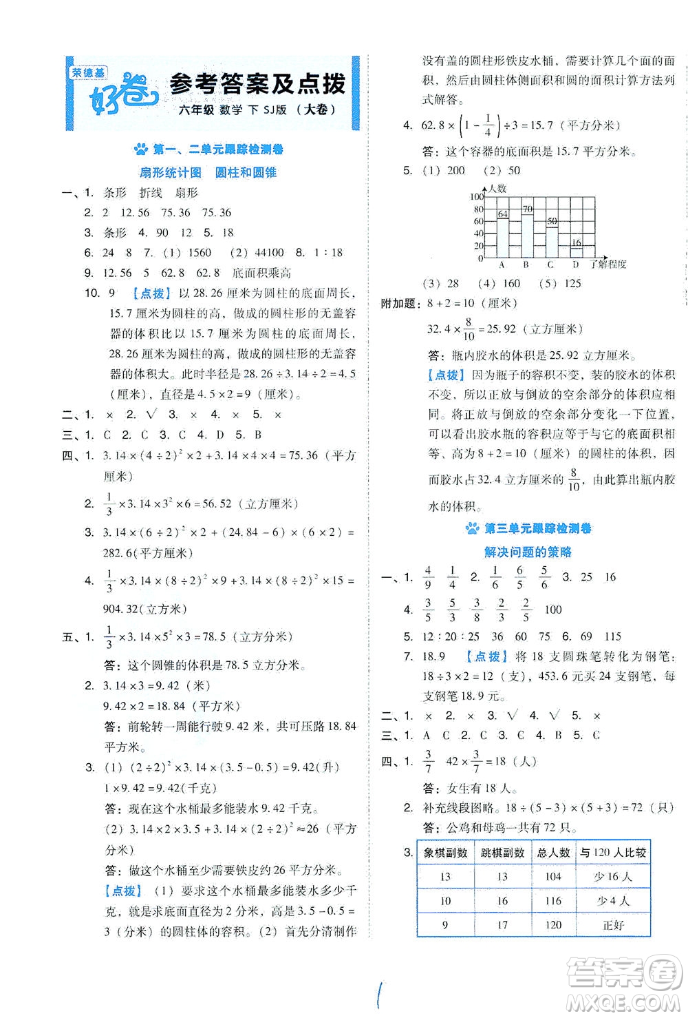 吉林教育出版社2021好卷數學六年級下冊SJ蘇教版答案