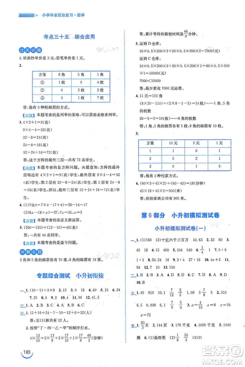 安徽教育出版社2021小學(xué)畢業(yè)班總復(fù)習(xí)數(shù)學(xué)參考答案