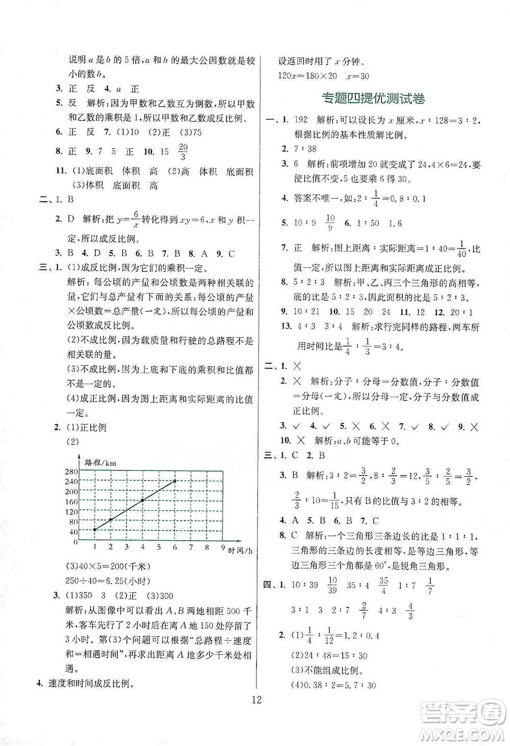 江蘇人民出版社2021實(shí)驗(yàn)班小學(xué)畢業(yè)總復(fù)習(xí)數(shù)學(xué)參考答案