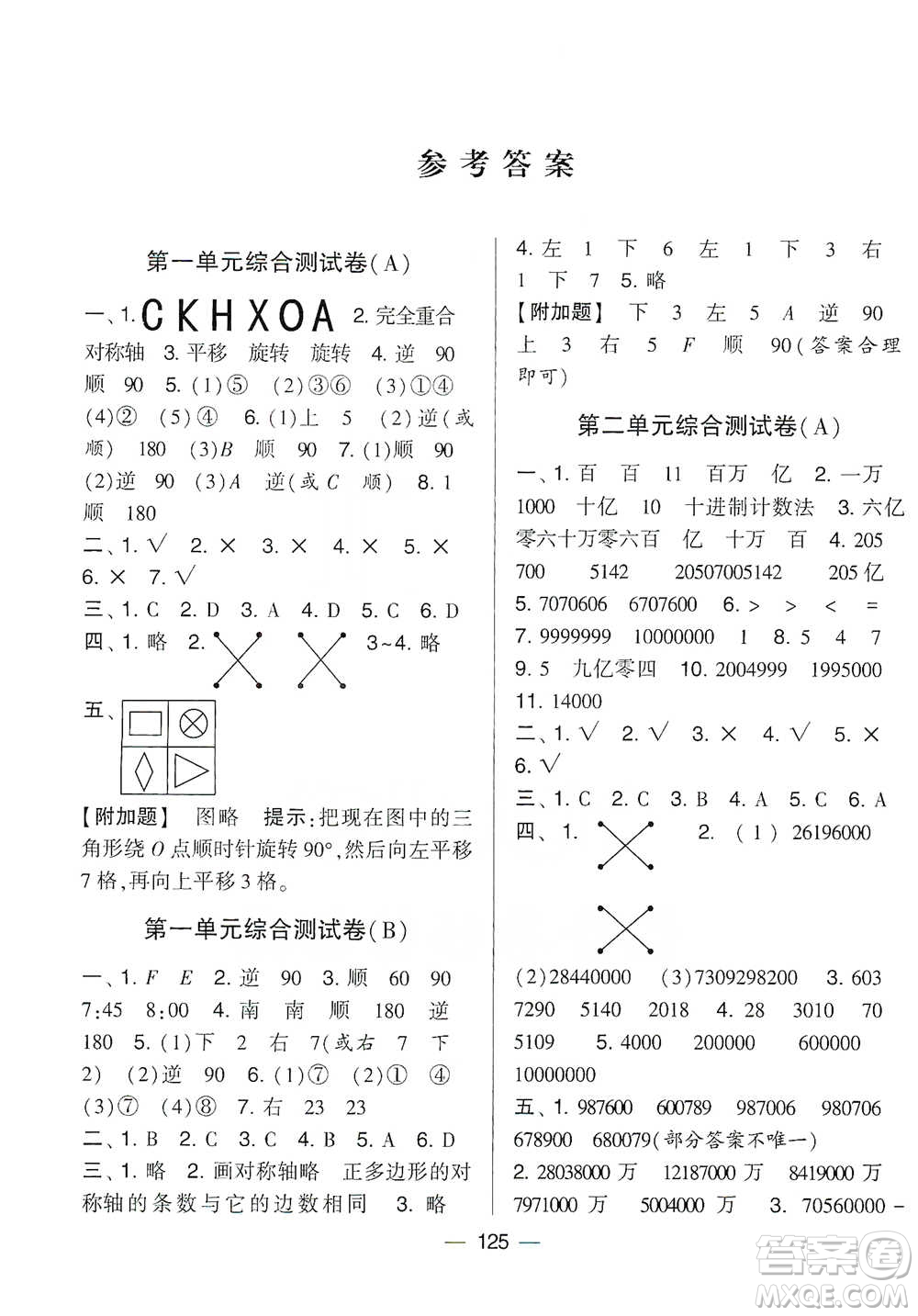 寧夏人民教育出版社2021經(jīng)綸學典學霸提優(yōu)大試卷四年級下冊數(shù)學參考答案