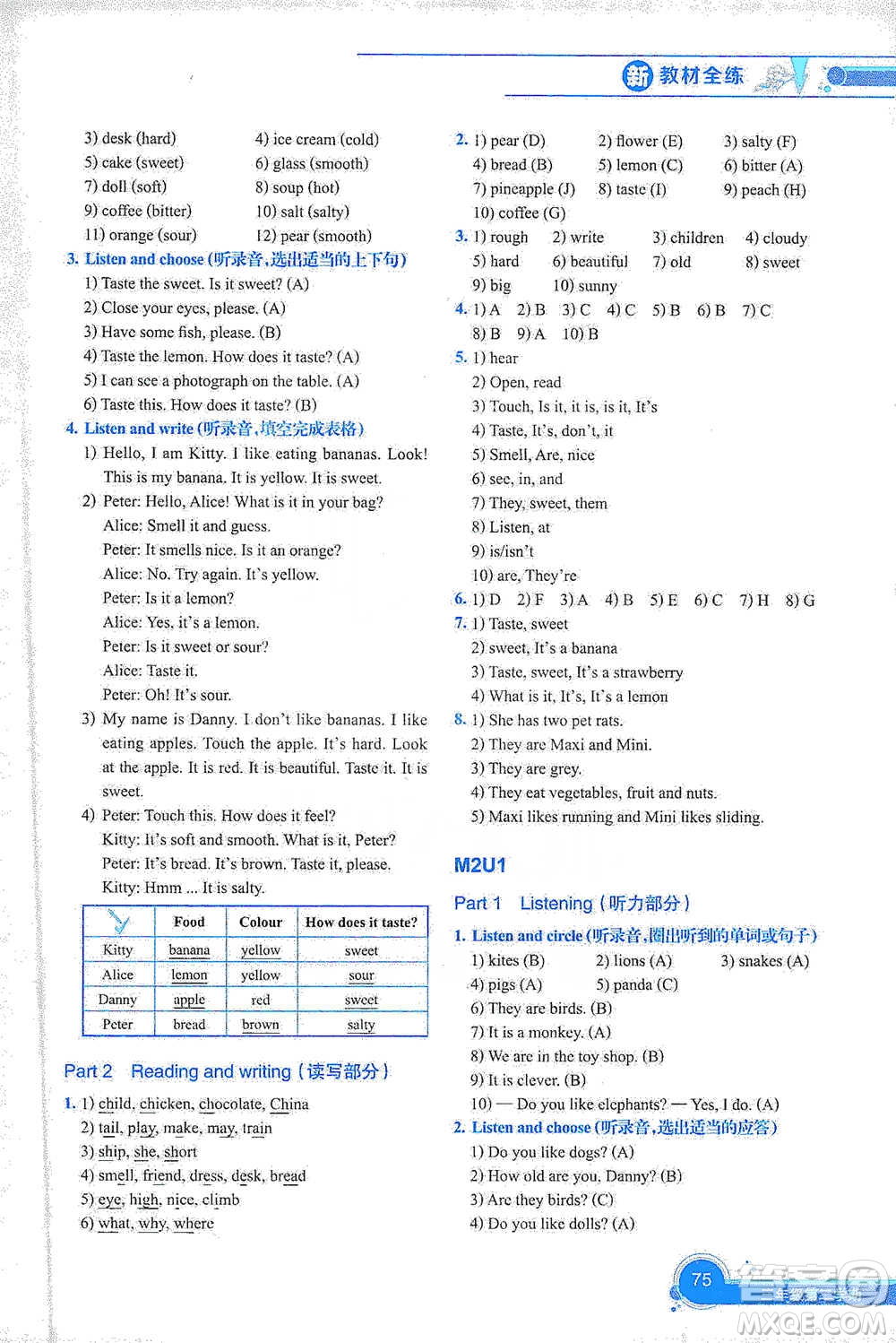 上海教育出版社2021新教材全練三年級(jí)第二學(xué)期英語參考答案