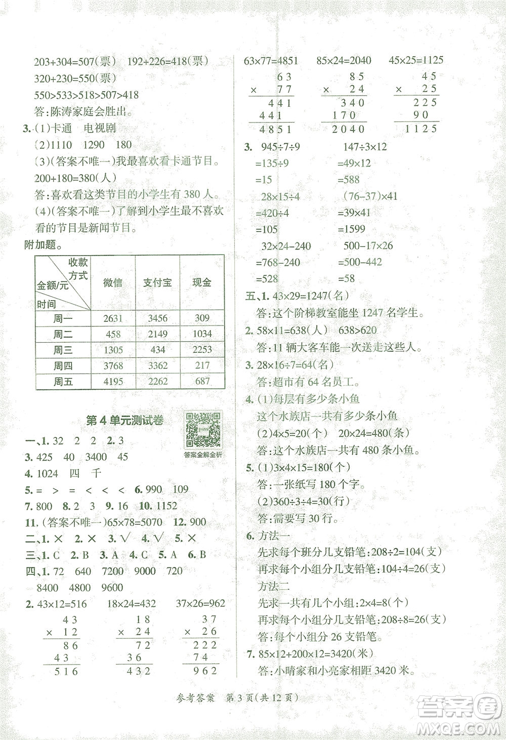 陜西師范大學(xué)出版總社有限公司2021小學(xué)學(xué)霸單元期末標(biāo)準(zhǔn)卷數(shù)學(xué)三年級(jí)下RJ人教版答案