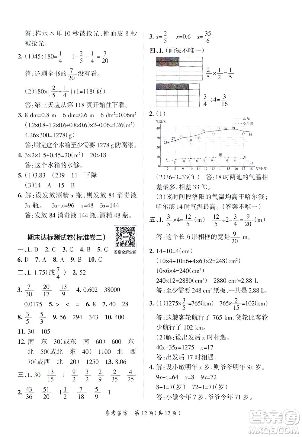 陜西師范大學出版總社有限公司2021小學學霸單元期末標準卷數學五年級下BS北師版答案