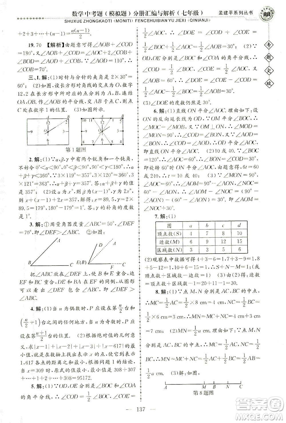 浙江工商大學(xué)出版社2021專題突破中考題（模擬題）分冊匯編與解析七年級數(shù)學(xué)答案