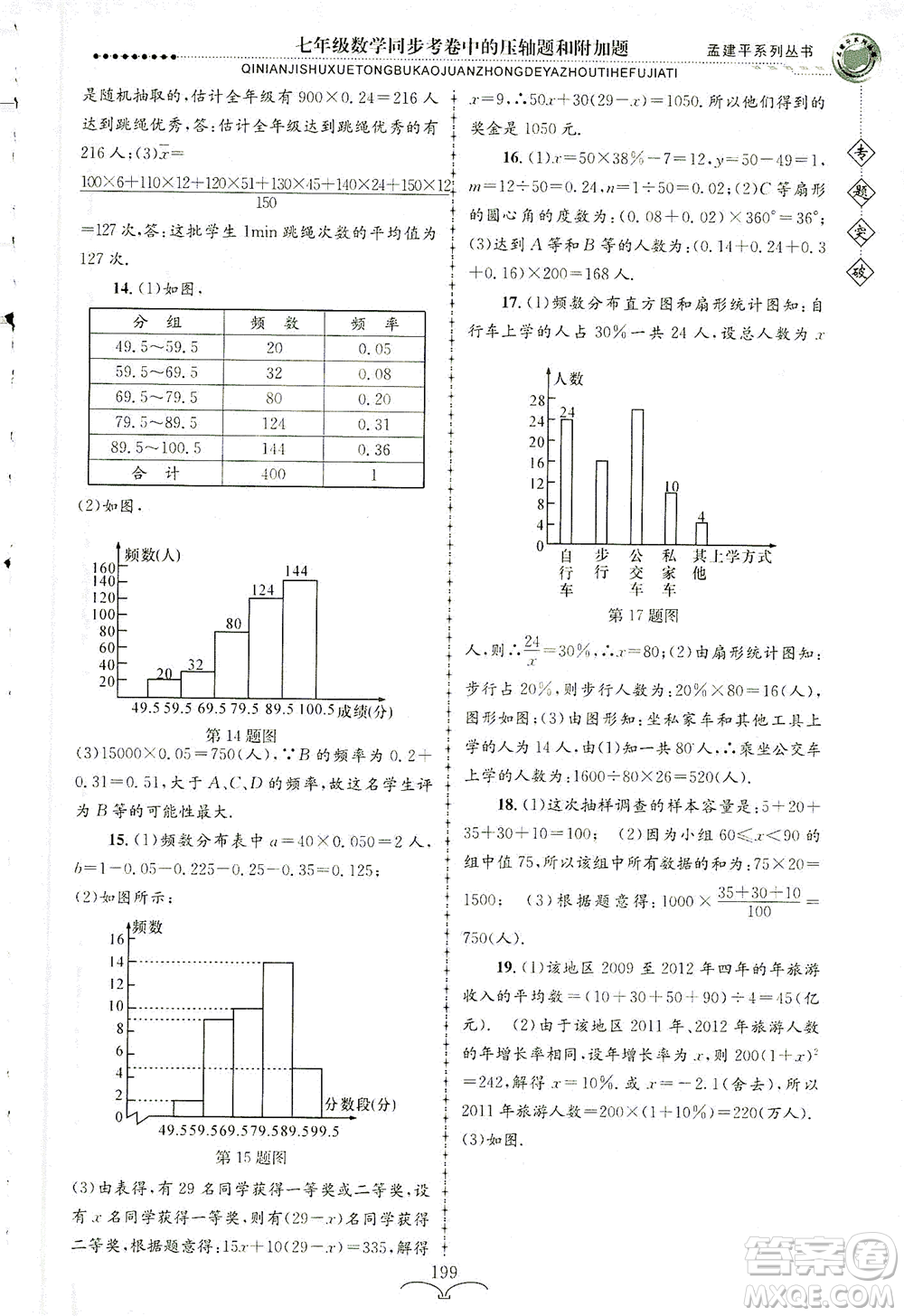 浙江工商大學(xué)出版社2021專題突破同步考卷中的壓軸題和附加題七年級數(shù)學(xué)答案