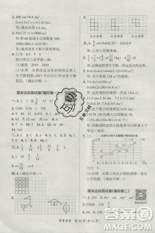 陜西師范大學出版總社有限公司2021小學學霸單元期末標準卷數(shù)學五年級下RJ人教版答案