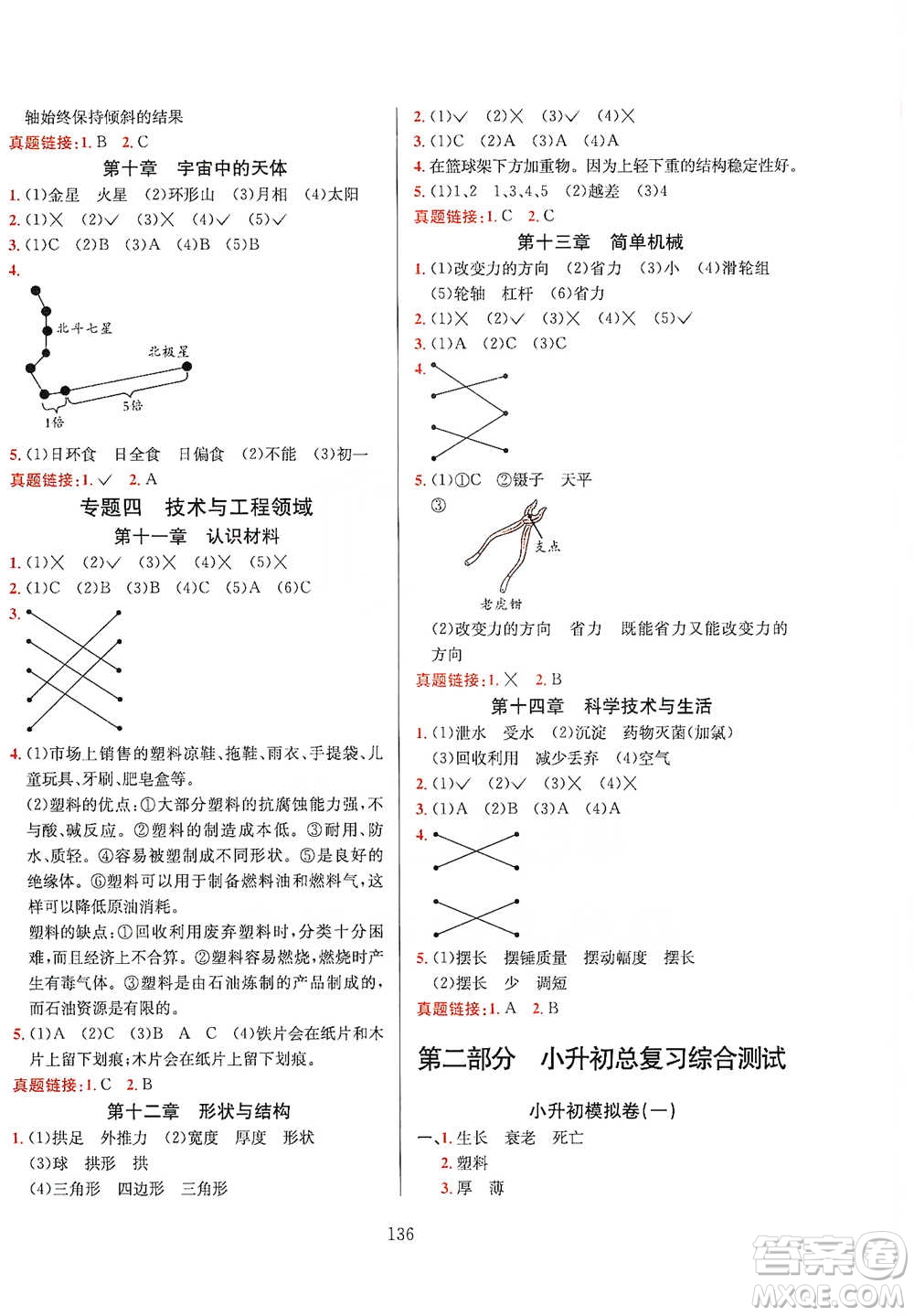 陜西人民教育出版社2021小升初畢業(yè)總復(fù)習(xí)全解科學(xué)參考答案