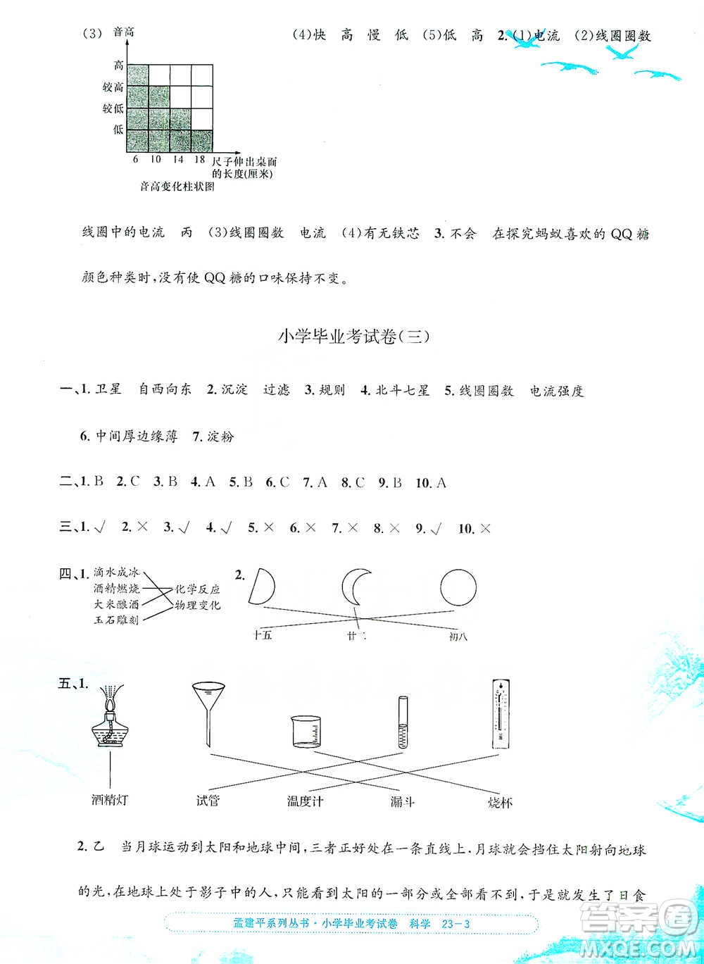 浙江工商大學(xué)出版社2021孟建平系列小學(xué)科學(xué)畢業(yè)考試卷參考答案