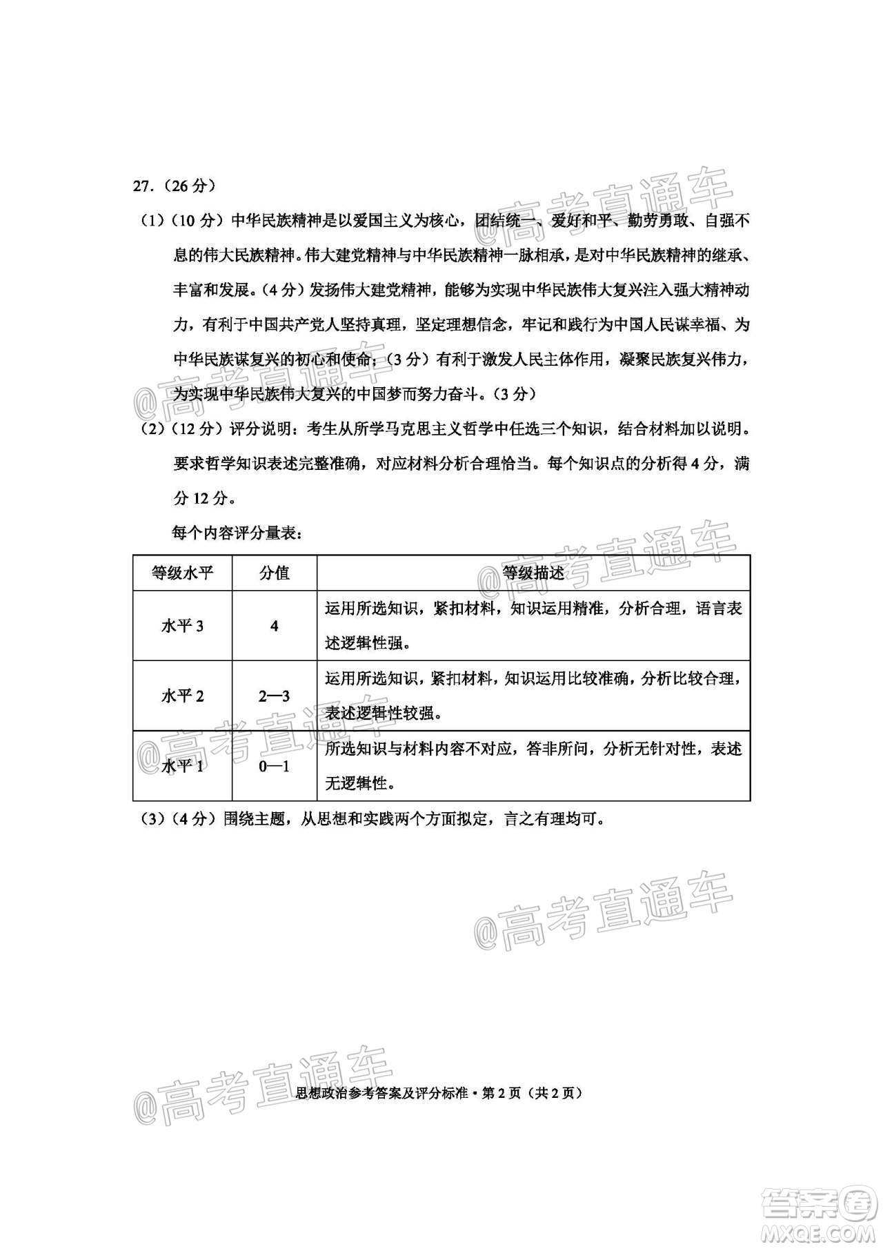 昆明市2020-2021學(xué)年高二期末質(zhì)量檢測(cè)思想政治試題及答案