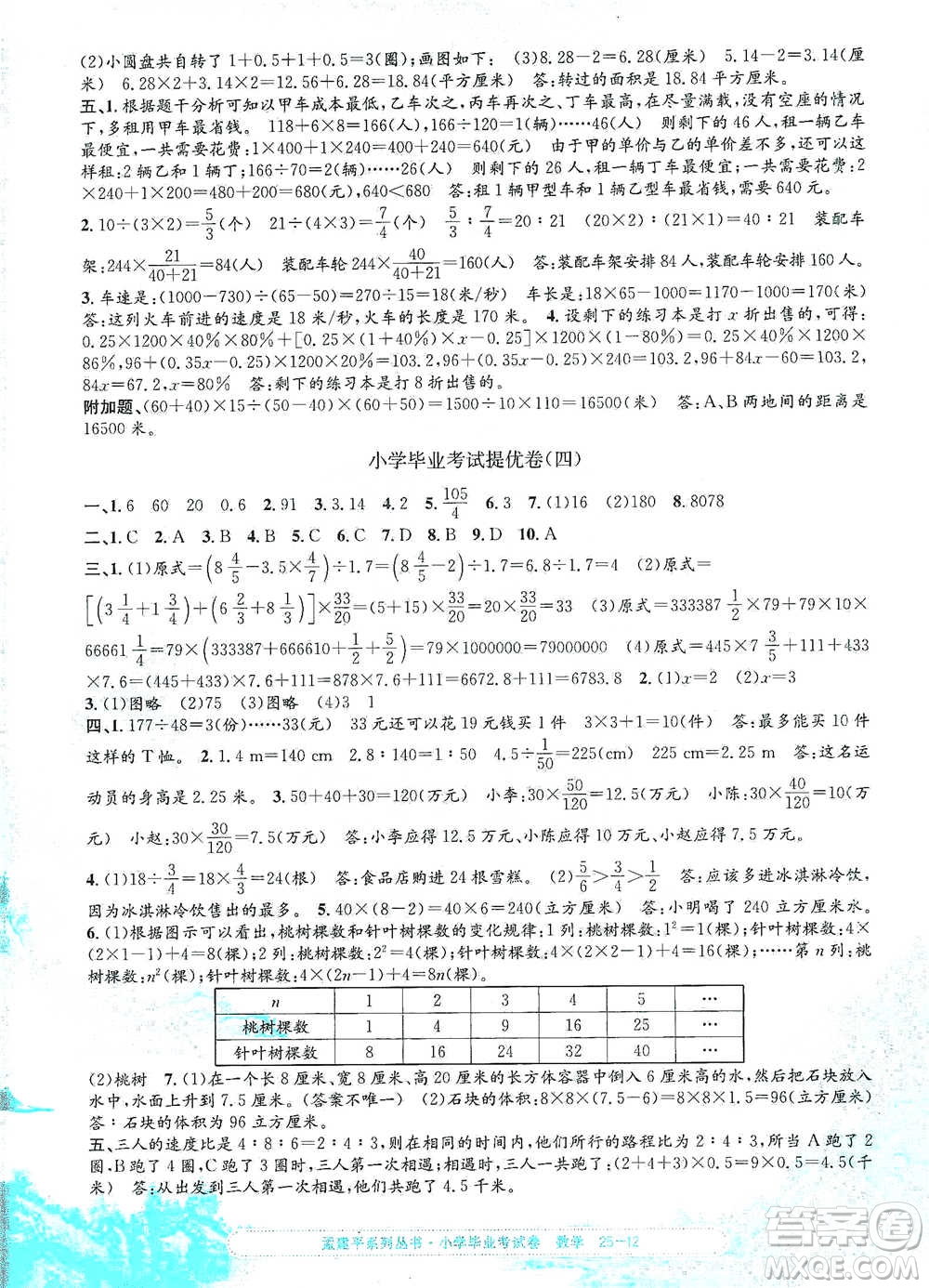 浙江工商大學(xué)出版社2021孟建平系列小學(xué)數(shù)學(xué)畢業(yè)考試卷參考答案