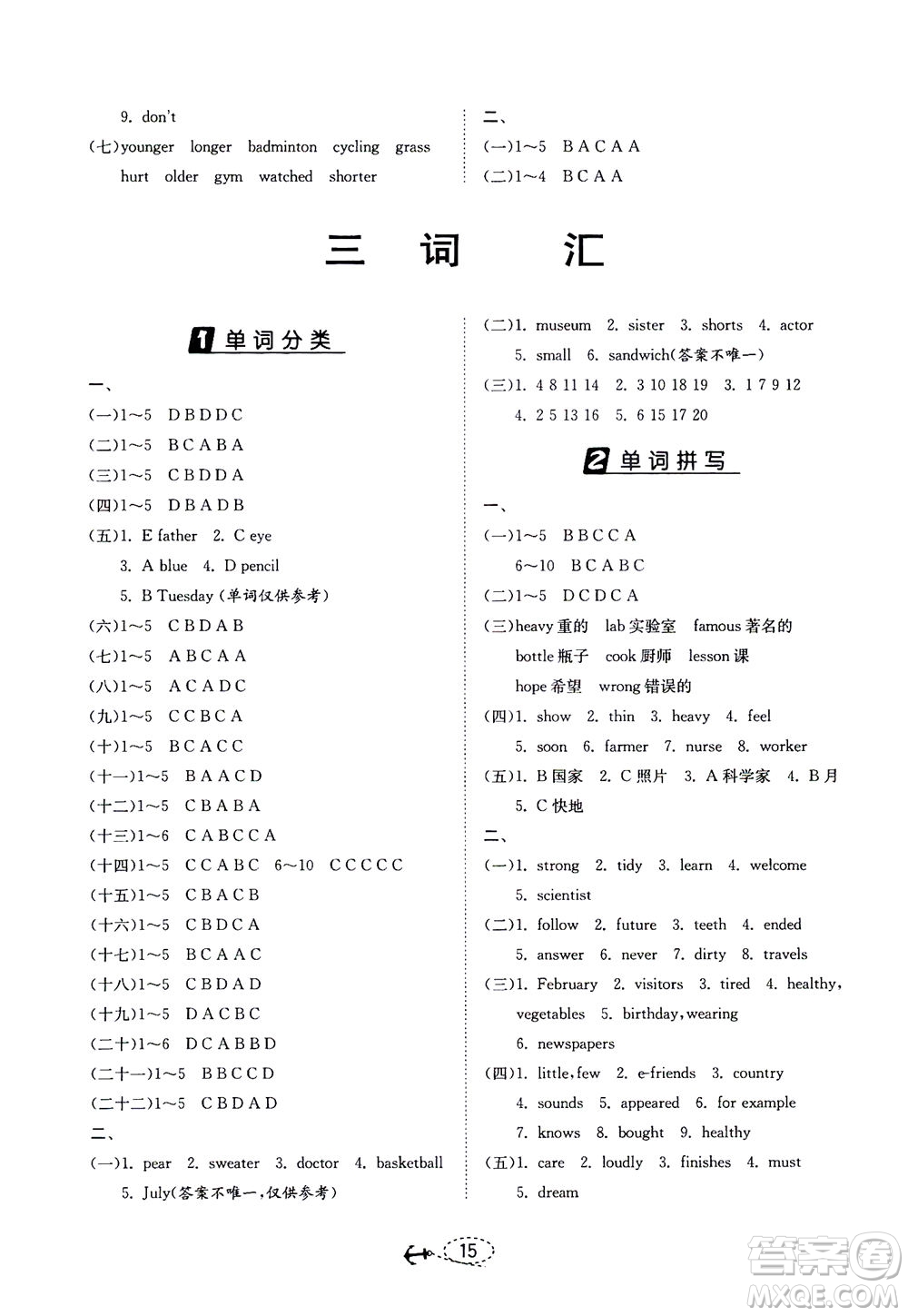 江蘇人民出版社2021小學(xué)畢業(yè)升學(xué)考試試題分類精粹英語(yǔ)答案