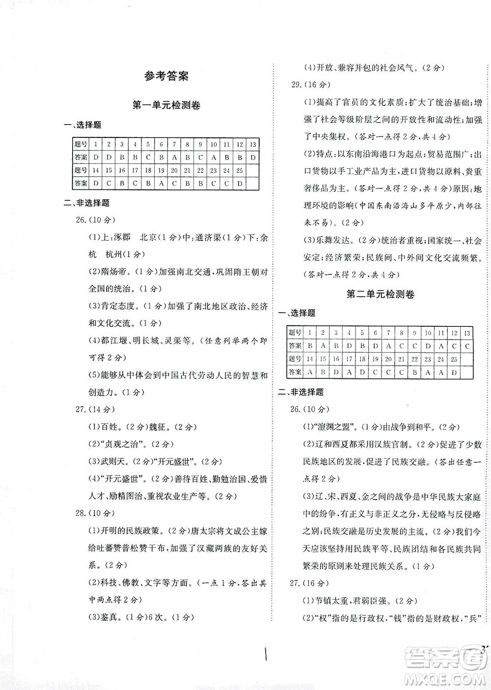 河北教育出版社2021省考標(biāo)準(zhǔn)卷七年級(jí)歷史下冊(cè)人教版答案