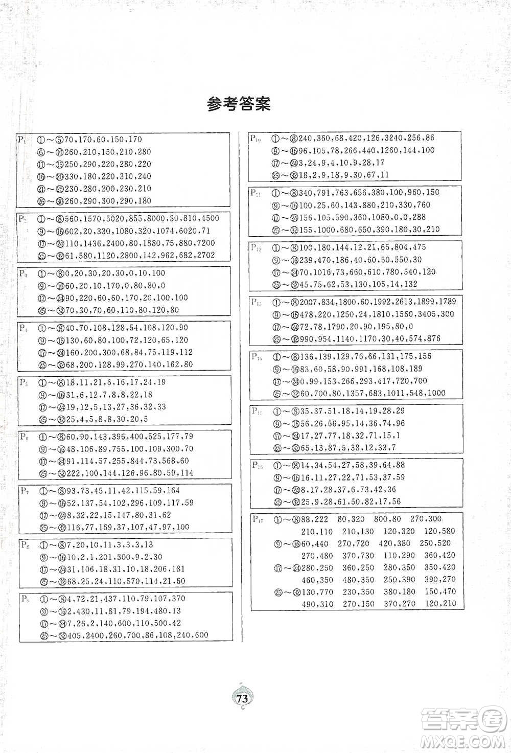 延邊大學(xué)出版社2021計(jì)算小能手口算題卡四年級下冊人教版參考答案