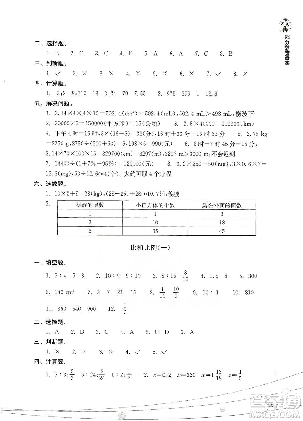 浙江教育出版社2021小學畢業(yè)總復習數學參考答案