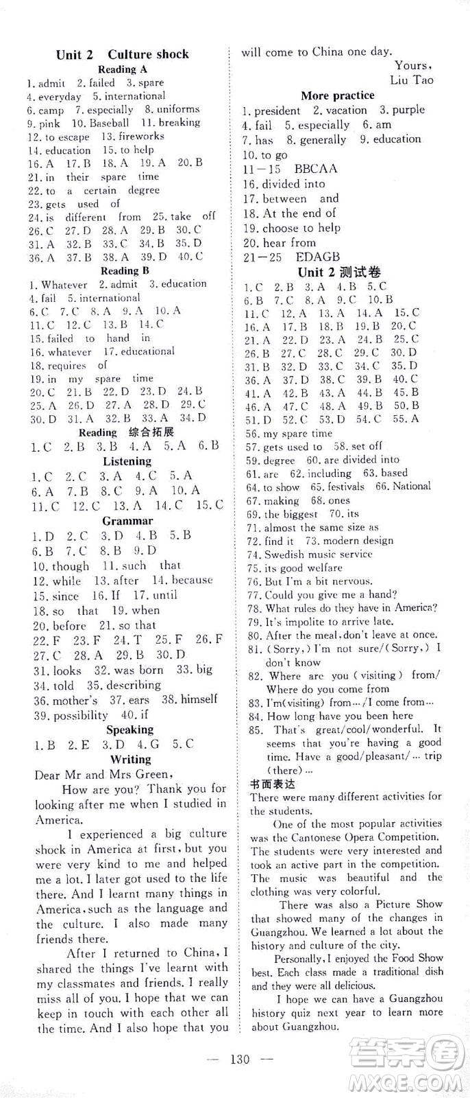 湖北科學(xué)技術(shù)出版社2021年351高效課堂導(dǎo)學(xué)案英語九年級(jí)下上海牛津版答案